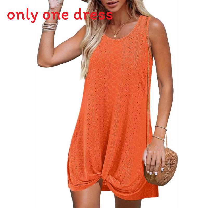 Polyester Splicing Aline Mini Dress With Twist Knot For Summer Beach Vacation Wear