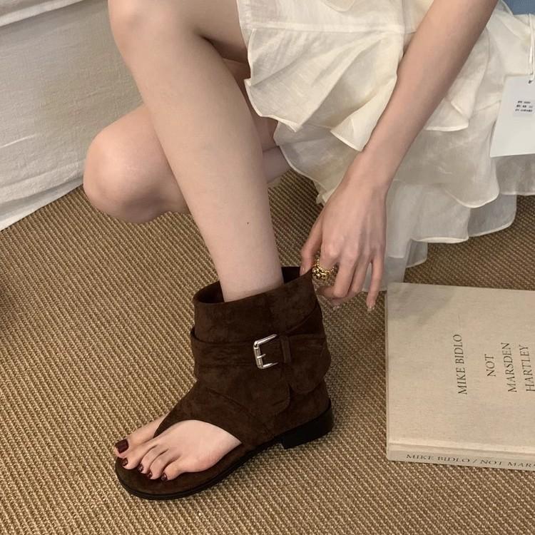 French Toe Sandals Women 2025 Summer New Internet Celebrity Fashion Women's Shoes Cowboy Boots Sandals Retro Versatile Women's Shoes