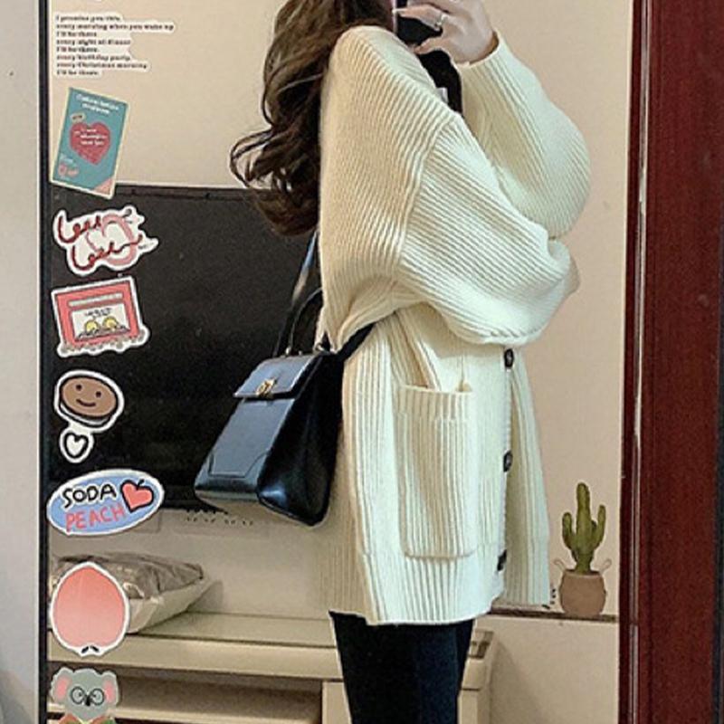 Женский свитер средней длины, кардиган, свободная вязаная куртка с v-образным вырезом