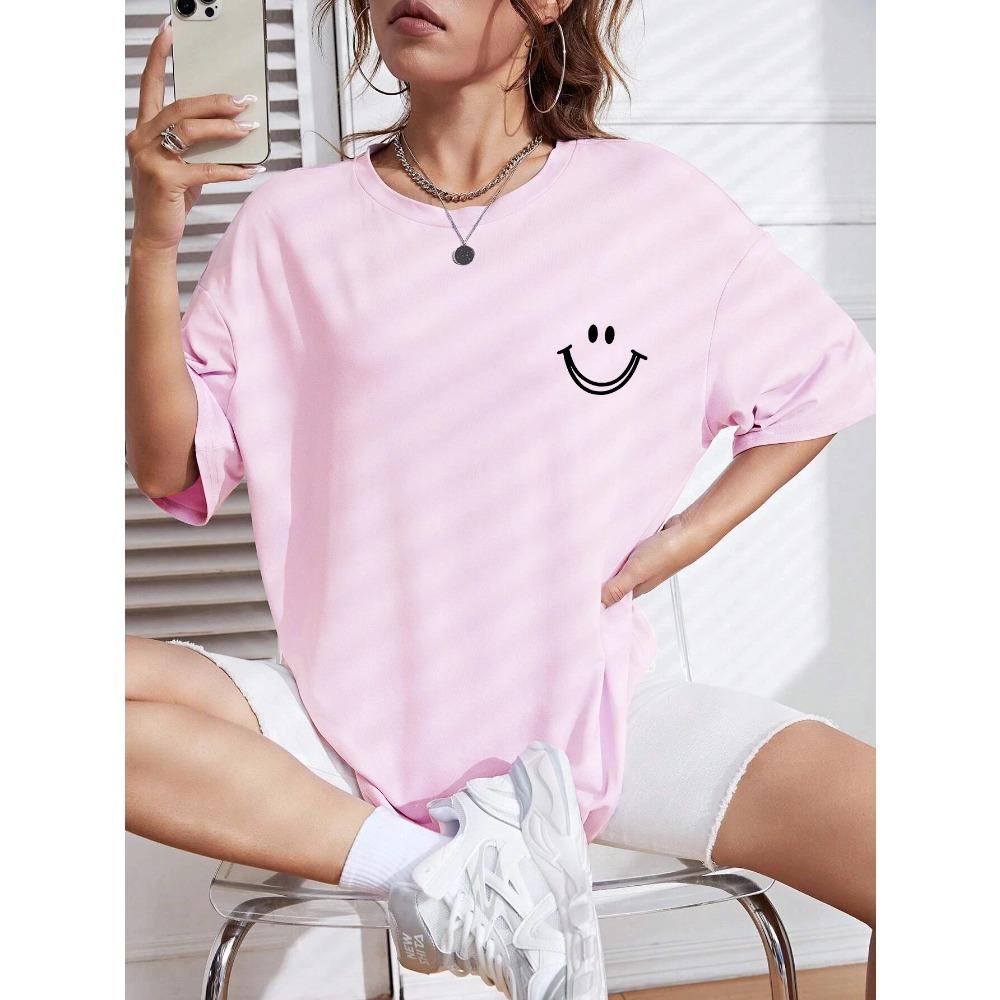 Женская футболка с коротким рукавом Street Hip Hop с принтом счастливого лица, дышащий топ, с круглым вырезом