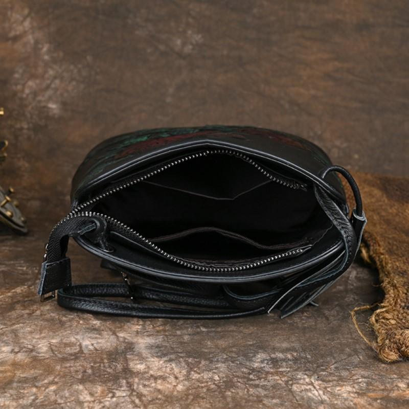 Johnature Genuine Leather Lightweight Versatile Small Bucket Bag Exquisite Flowers Women Shoulder Crossbody Bags