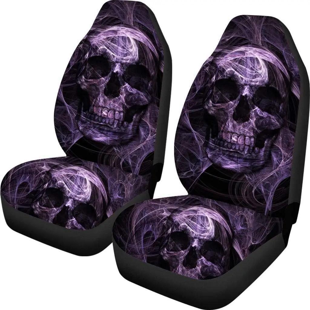 Sugar Skulls Purple Car Seat Covers Pack Of 2 Universal Front Seat Protective Cover Four Seasons Seat Cushion Cover Halloween