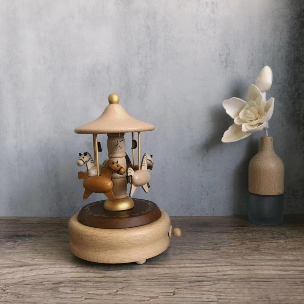 Handmade Wooden Rotating Music Box - Creative Christmas Gift, Desktop Decorative Craft with Musical Mechanism