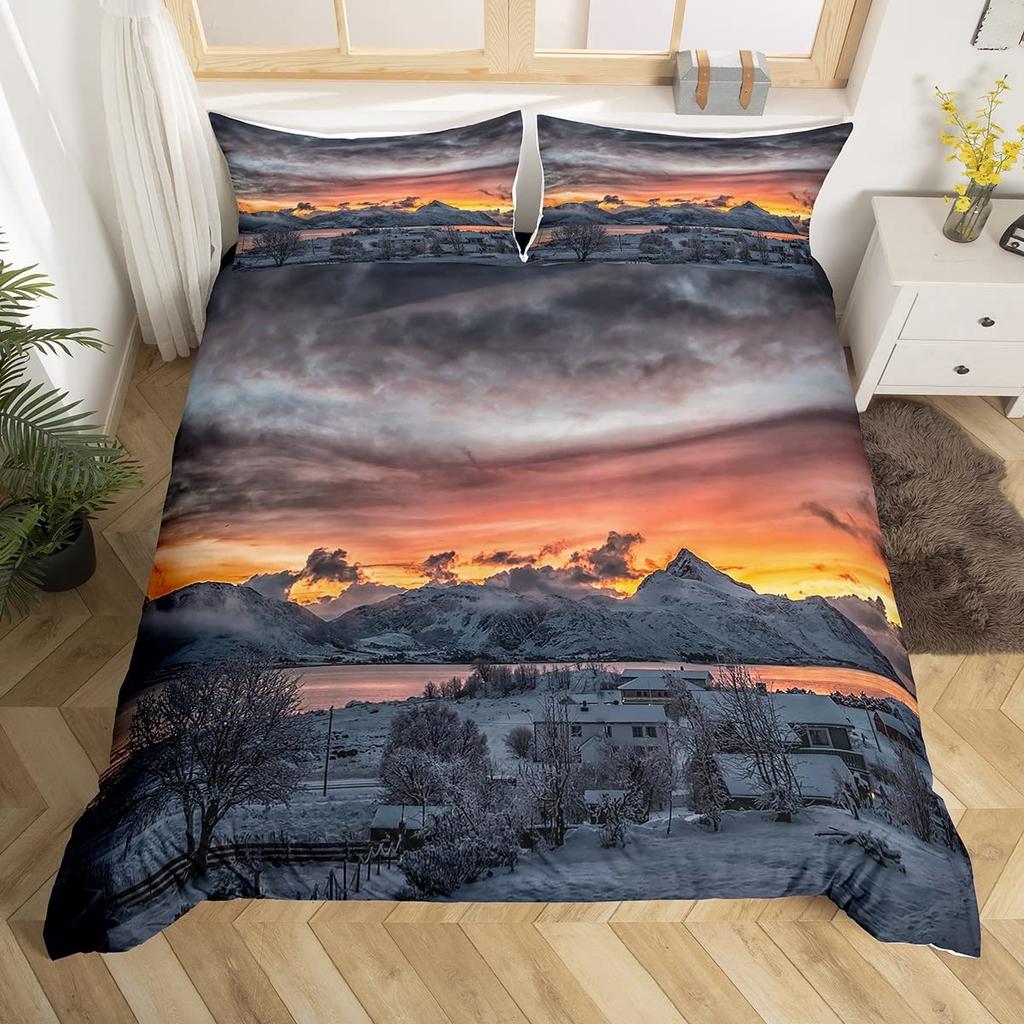 Комплект пододеяльника Snow Mountain Iceberg Sunrise Sunset Постельное белье Микрофибра Зима Природный пейзаж Пододеяльник Односпальный Кинг-сайз