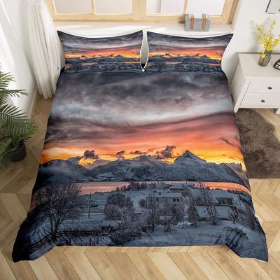 Комплект пододеяльника Snow Mountain Iceberg Sunrise Sunset Постельное белье Микрофибра Зима Природный пейзаж Пододеяльник Односпальный Кинг-сайз