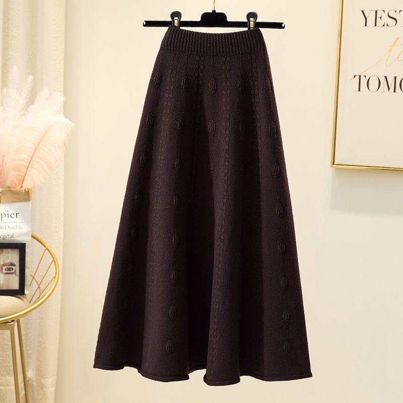 Women's Spring Autumn Winter Knitted Midi Half Skirt High Waist A-Line Umbrella Skirt Wool Flared Long Skirt To Match Sweaters