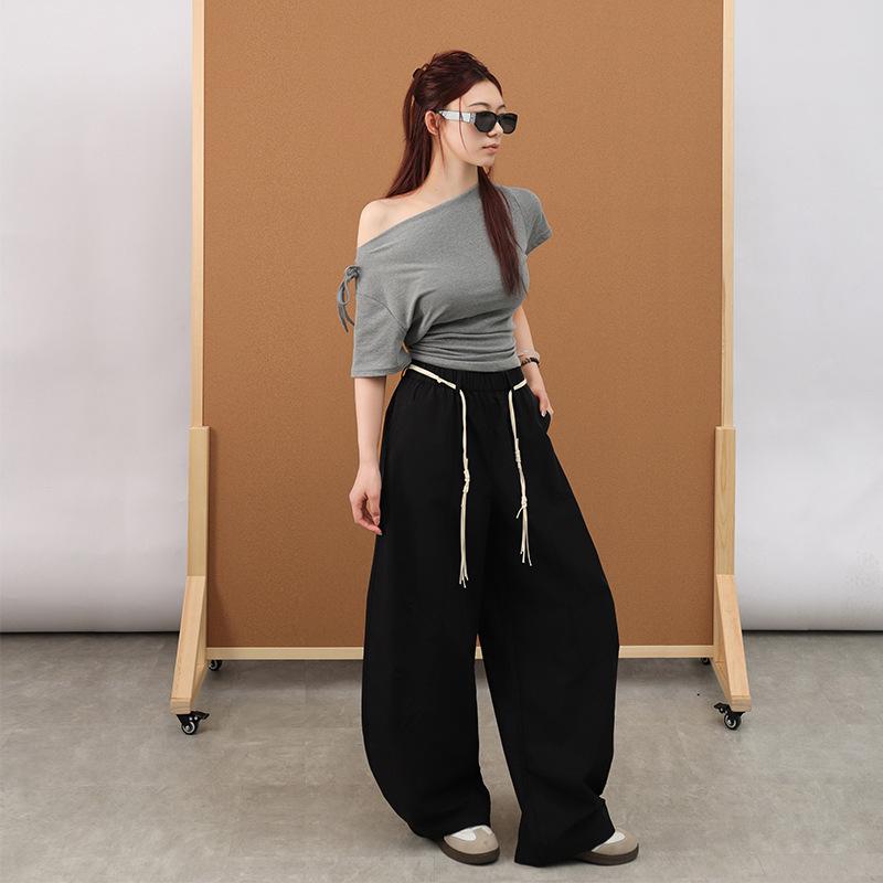 Retro Army Green Scimitar Casual Pants Women's Summer New High-waisted Loose Lazy Wind Wide-leg Trousers