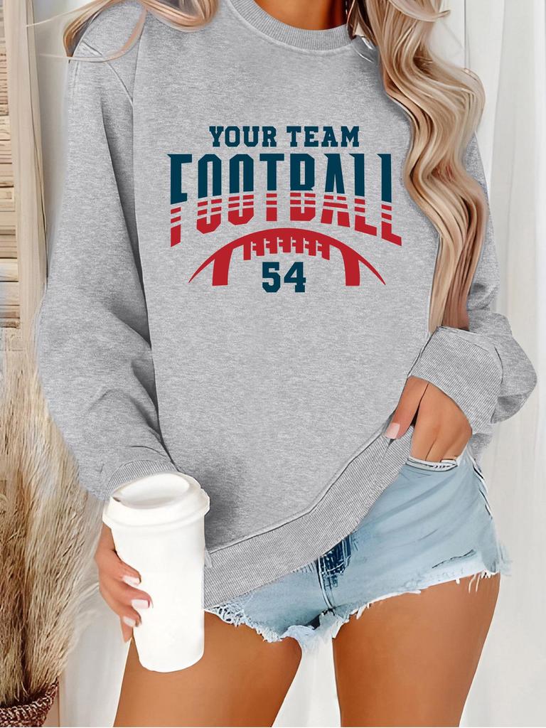 Women's Autumn/Winter Football Print Long-Sleeve Round Neck Pullover Hoodie