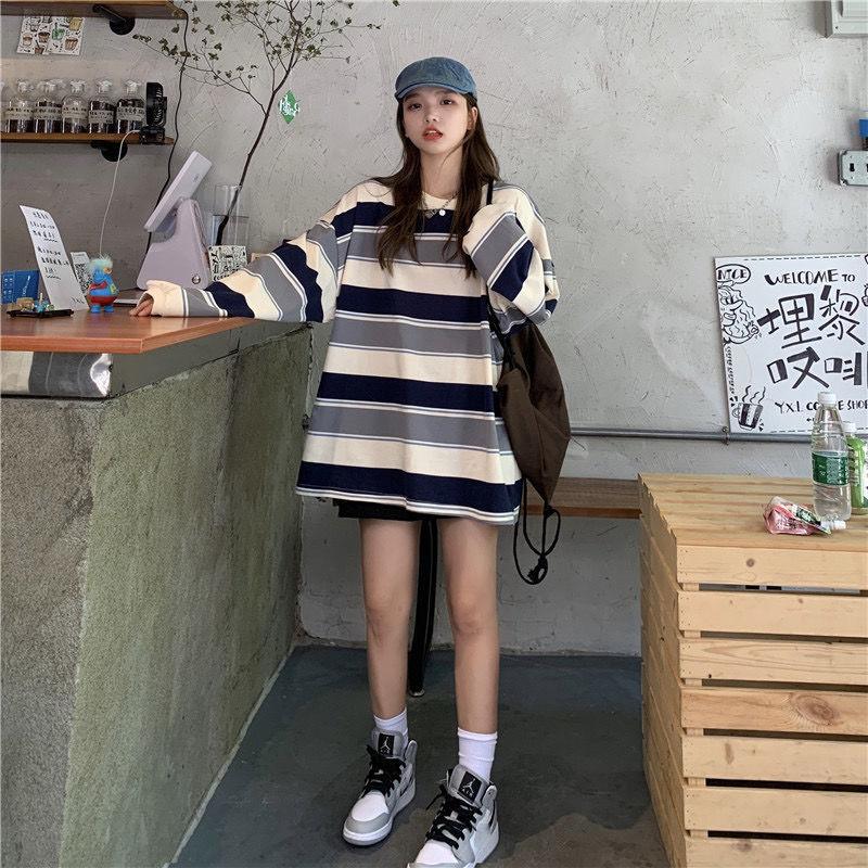Women's Trendy Loose Striped Long Sleeved T Shirt