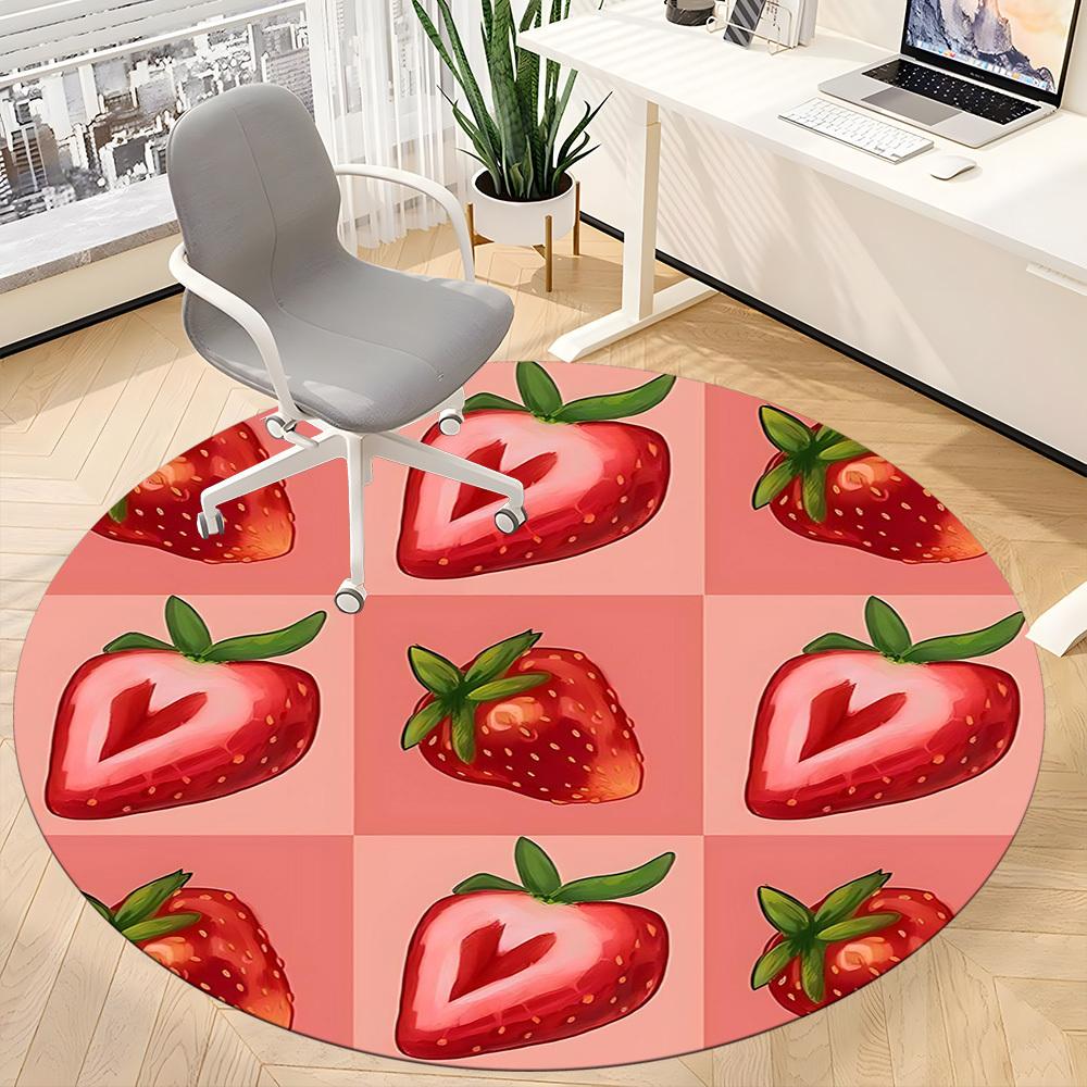 1PC Strawberry Heart Pattern Office Round Area Rug, Mat Suitable For Office, Under Office Chairs Bedroom Living Room Home Decor, Room Deco