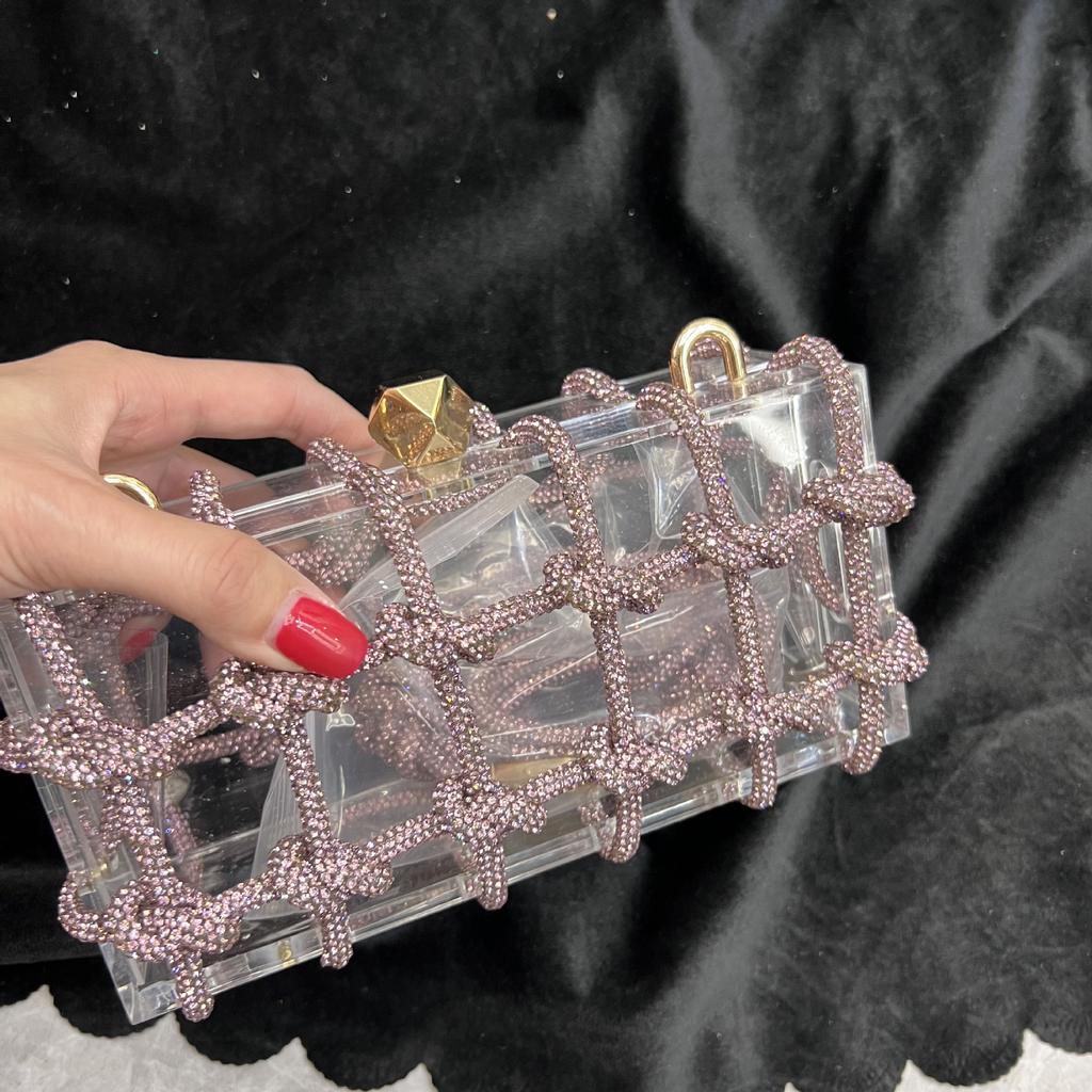 Модные тенденции Стразы Кошелек Сумки Для Женщин 2024 Новая Элегантная И Универсальная Вечеринка Квадратная Сумка Кристалл Клатч