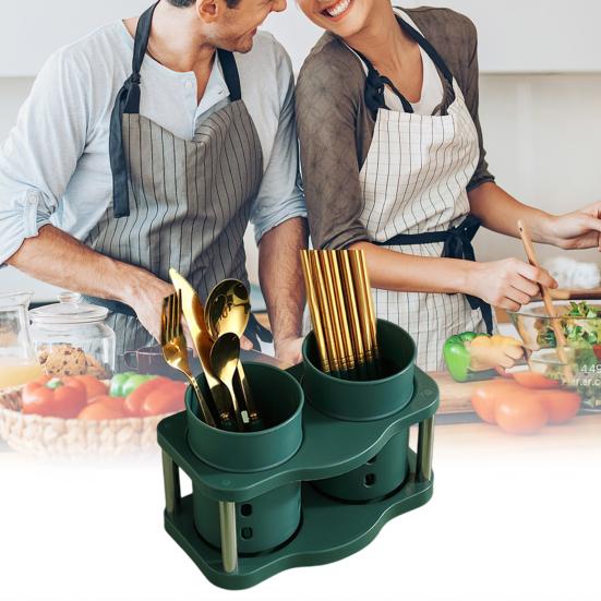 Chopstick Holder with Drainage Holes 2 Grids Large Caliber Orderly Kitchen Chopstick Case Shelf Dining Room Utensil