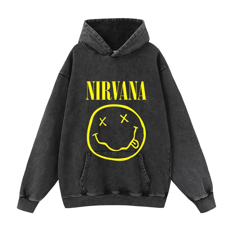 Oversized Rock Band Graphic Hoodie Unisex Washed Cotton Sweatshirt Loose Fit Streetwear