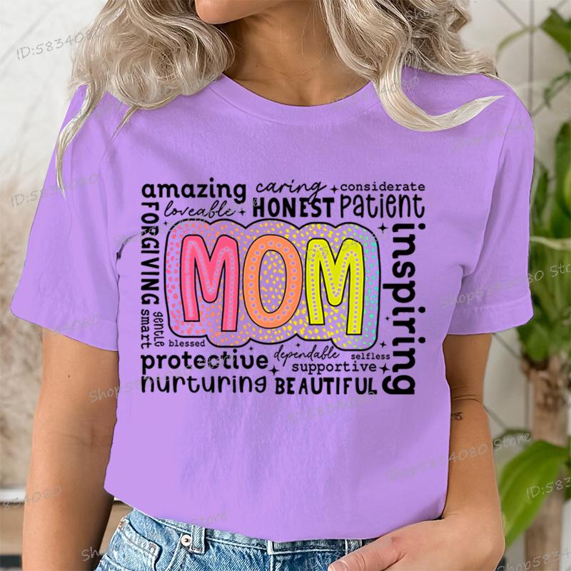 Retro Mother Fashion Casual Tops Gift for Mom Funny T Shirts Mothers Day Classic Tops Mom Life Printed Tshirt Womens Clothing