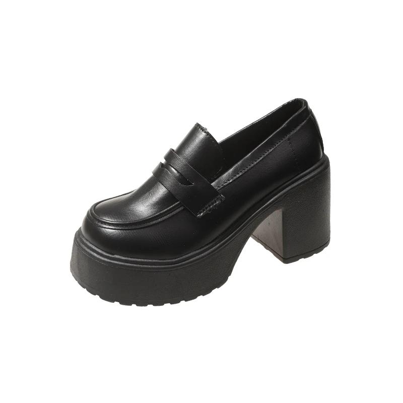 Модные женские туфли из кожи на толстой подошве, весна 2024, новый стиль, французские мокасины, британский стиль, туфли-лодочки для женщин