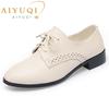 Fashion AIYUQI Women Autumn Shoes Genuine Leather 2025 New Mid Heel British Style Women Loafers Large Size 43 44 45 Lace-up Women Shoes