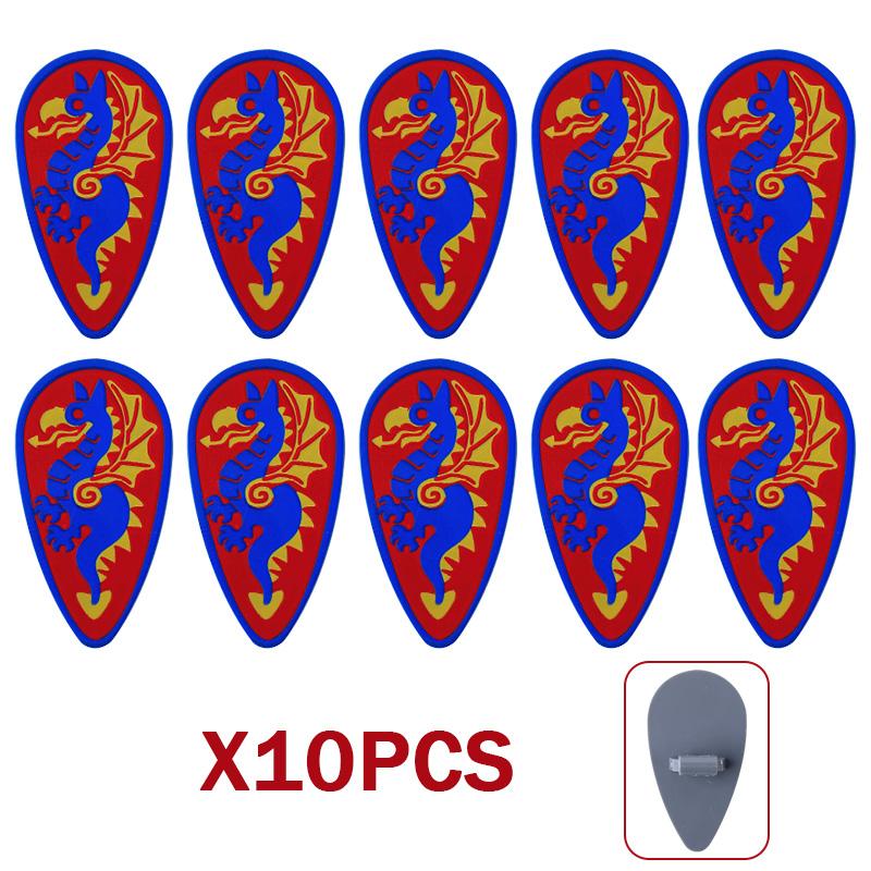 MOC Средневековый Военный Замок Оружие Римский Рыцарь Шлем Щит Аксессуары Строительные Блоки Зеленый Дракон Лев Крестоносец Кирпичи Игрушка