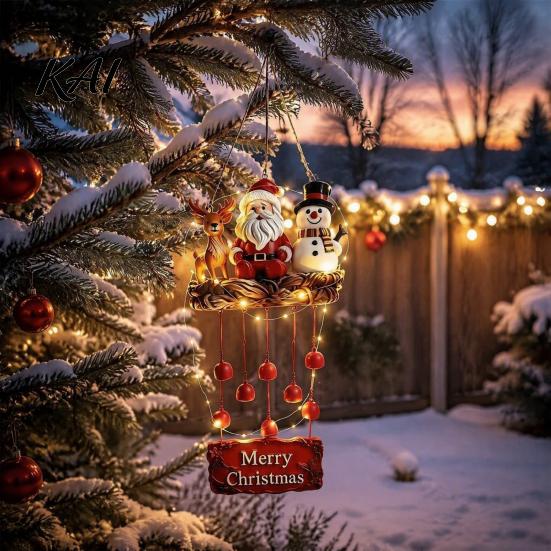 Artistic Garden Decorations for Patio Christmas Santa Wind Chime, Festive Hanging Ornament, Claus Snowman Elk Weather Resistant Bells Chime Yard Porch