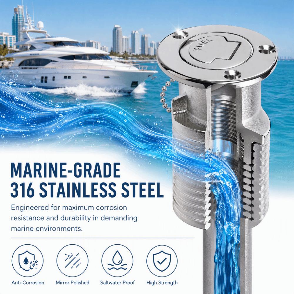 Stainless Steel Fuel Deck Fill Silver Boat Fuel Cap Deck Filler Neck Marine Deck Installation