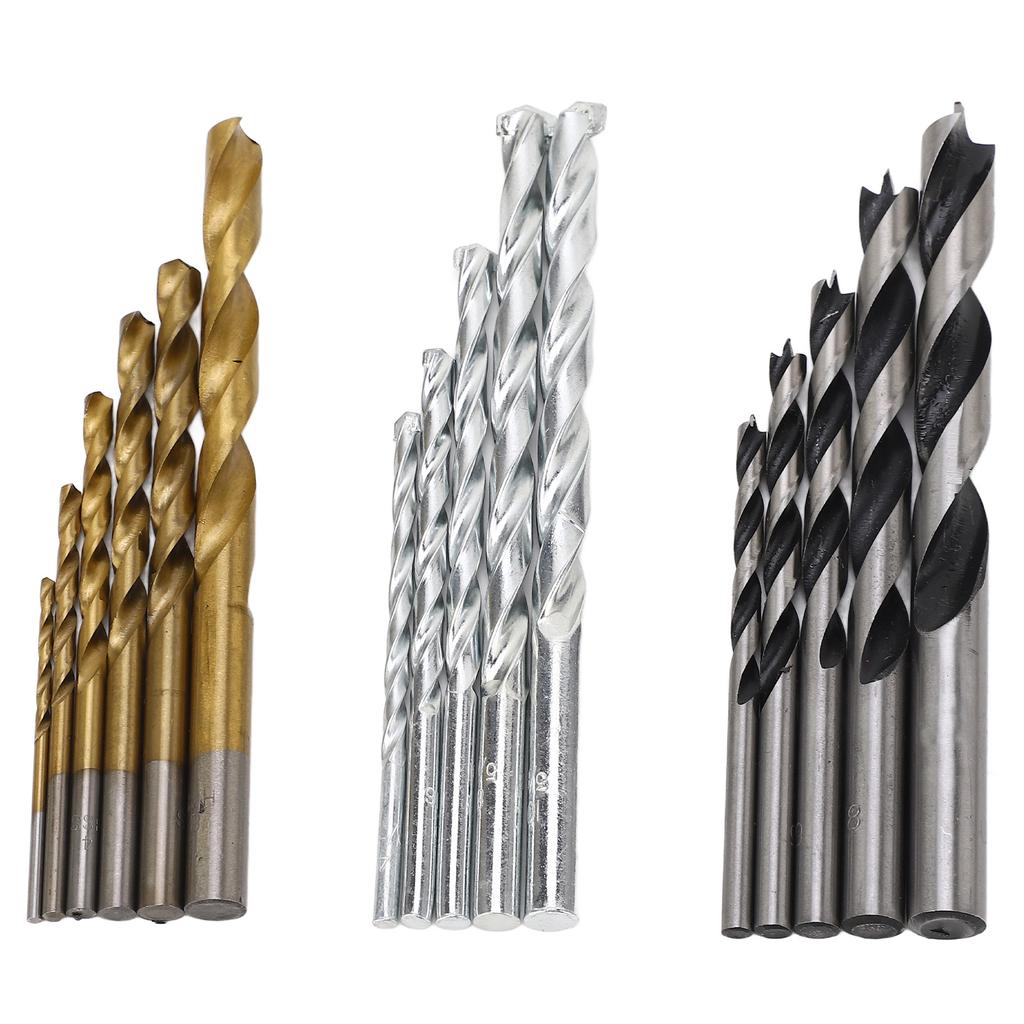 Набор из 16 спиральных сверл из быстрорежущей стали со спиральной канавкой и цилиндрическим хвостовиком для дерева и пластика