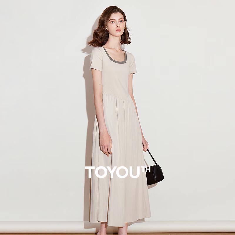 Платье миди А-силуэта с короткими рукавами и U-образным вырезом, двухцветное, имитация двух частей