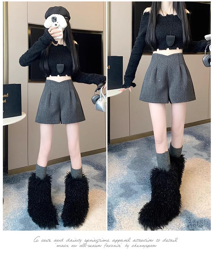 Женские шорты из твида с блеском, с высокой посадкой и широкими штанинами - Мода Осень/Зима 2025