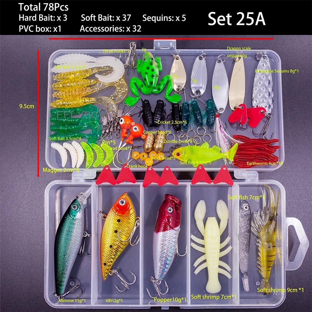 Big Mixed Fishing Lure Set Soft Hard Bait Kit Artificial Bionic Minnow Swing Metal Jig Spoon Fishing Tackle Pesca,12 Sets Option