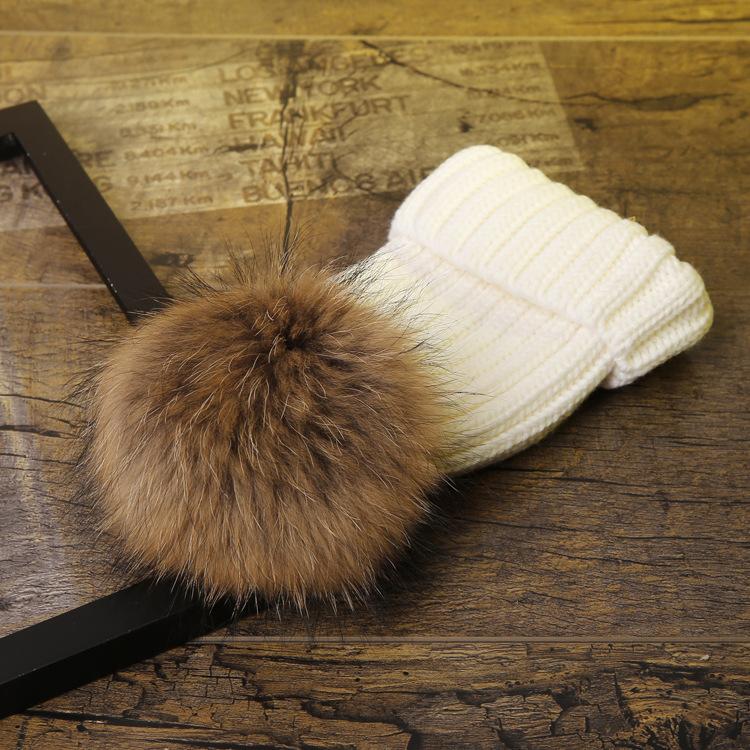 Factory Winter New Large Custom Hat Real Fur Knit Double Pom Pom Hat