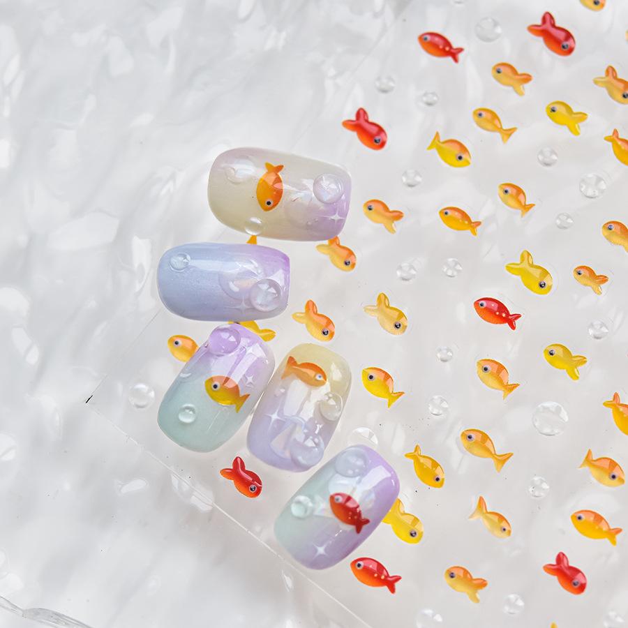 Little Red Fish Jelly Summer Goldfish Carp Ocean Beach Mermaid Sea Shiny Nail Art Stickers Manicure Decals