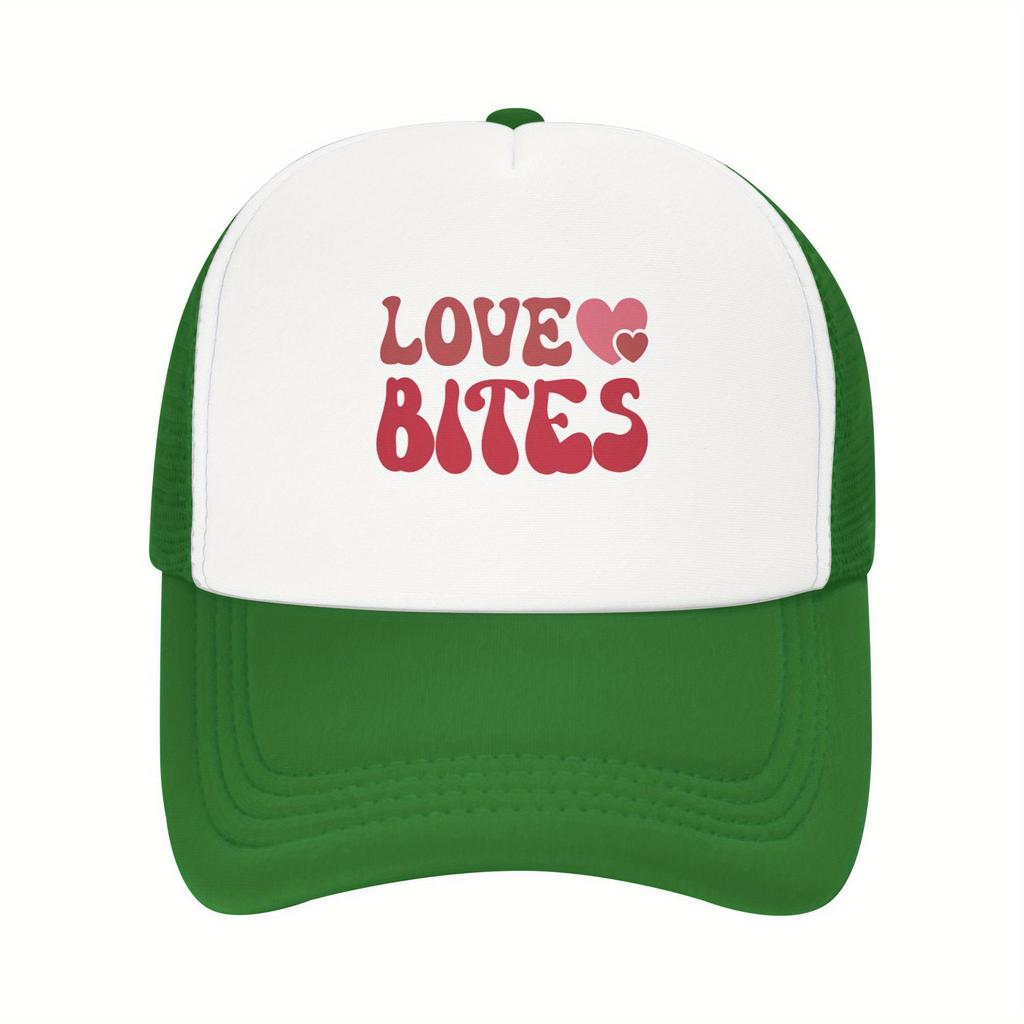 Love Bites Graphic Trucker Hat Breathable Mesh Baseball Cap Casual TwoTone Style Adult