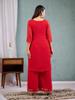 Women Red Embroidered Kurta Palazzo Set with Dupatta Ethnic Party Wear Indian Suit