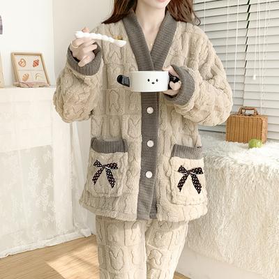 Большие размеры Зимняя женская теплая домашняя одежда Пижамы женские Фланель плотный коралловый флис свободная шерстяная пижама плюш коралловый бархат