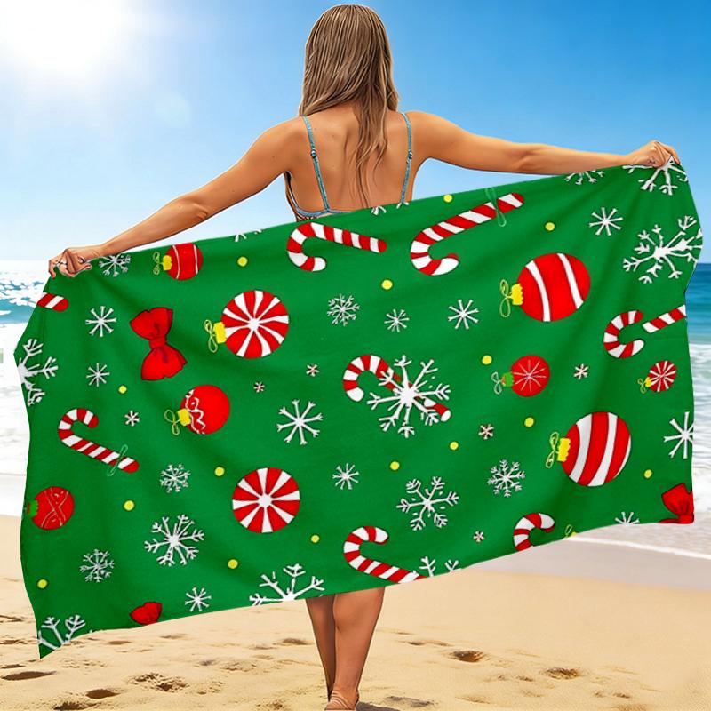 1Pc Christmas Candy Canes Snowflakes Beach Towel Quick Dry Multiuse For Beach Pool Gym Yoga Home Travel Christmas Halloween Xmas Gift S1103