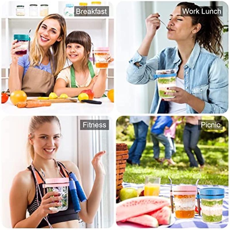 Портативная чашка для овсянки на ночь, 350 мл с крышкой, чашка для завтрака, стеклянная чашка для хлопьев, чашка Мейсона, банка для салата, чашка для йогурта