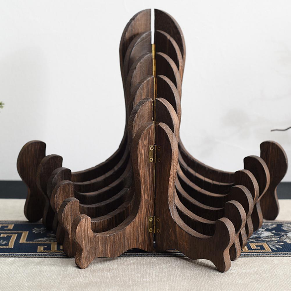 Практичная стойка для хранения, деревянная стойка для показа, изогнутый дизайн, складная тарелка, подставка для хранения чая пуэр