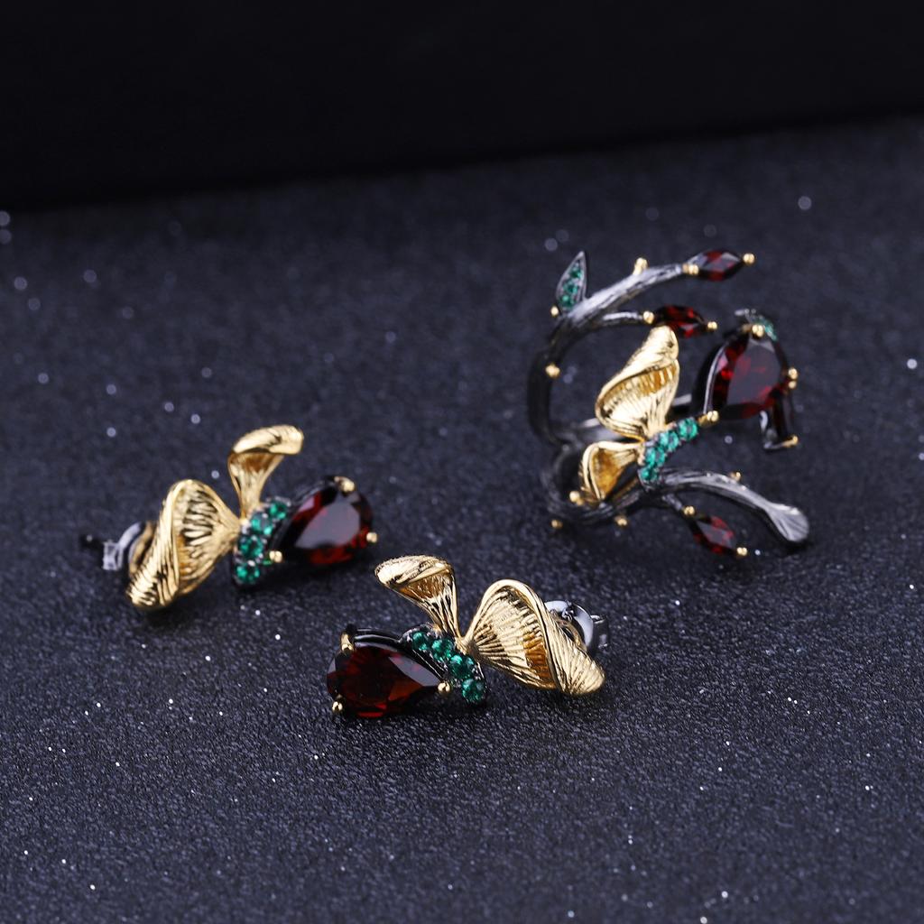 Оригинальные дизайнерские серьги-бабочки в естественном стиле, серебряные серьги 925 пробы с натуральным драгоценным камнем и аметистом, серьги