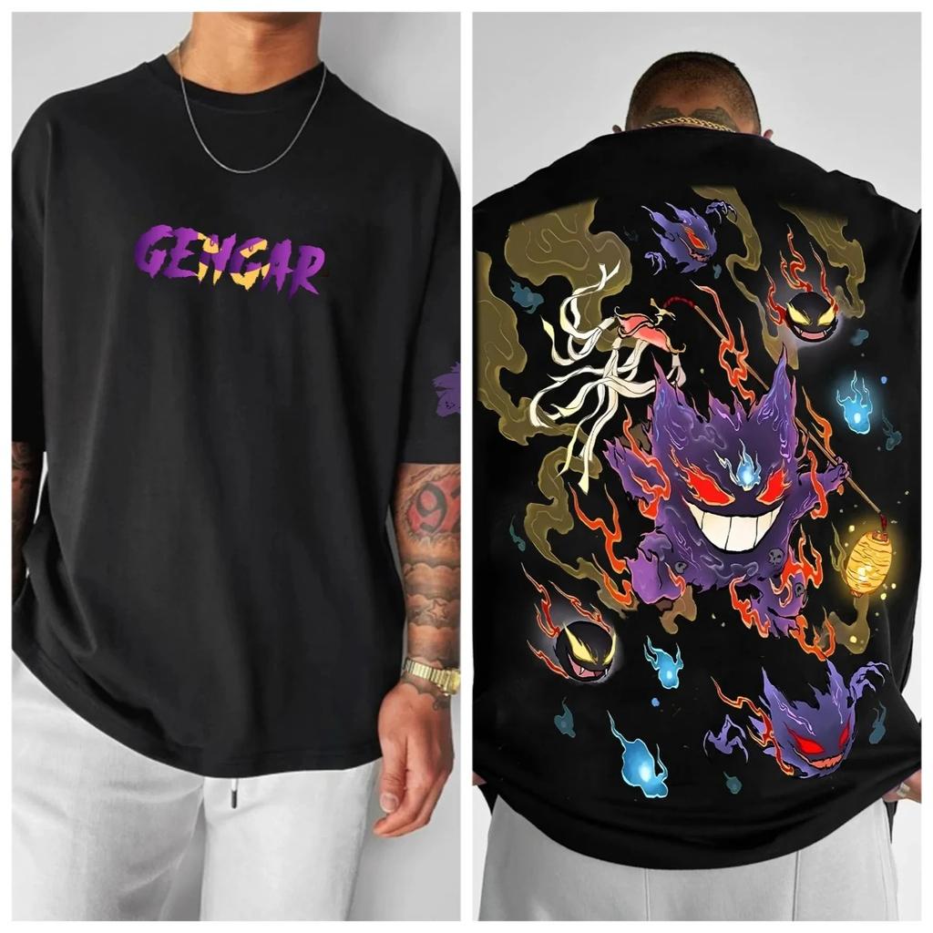 Pokémon Animation Derivatives Pattern Printing T-shirt Men's Women's 2025 Summer Oversize Loose Cotton Street Trend Brand Top