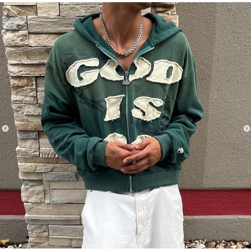 Unisex Oversized Hooded Zip-Up Sweatshirt With Embroidered Letter Patch Streetwear Casual Fall Top