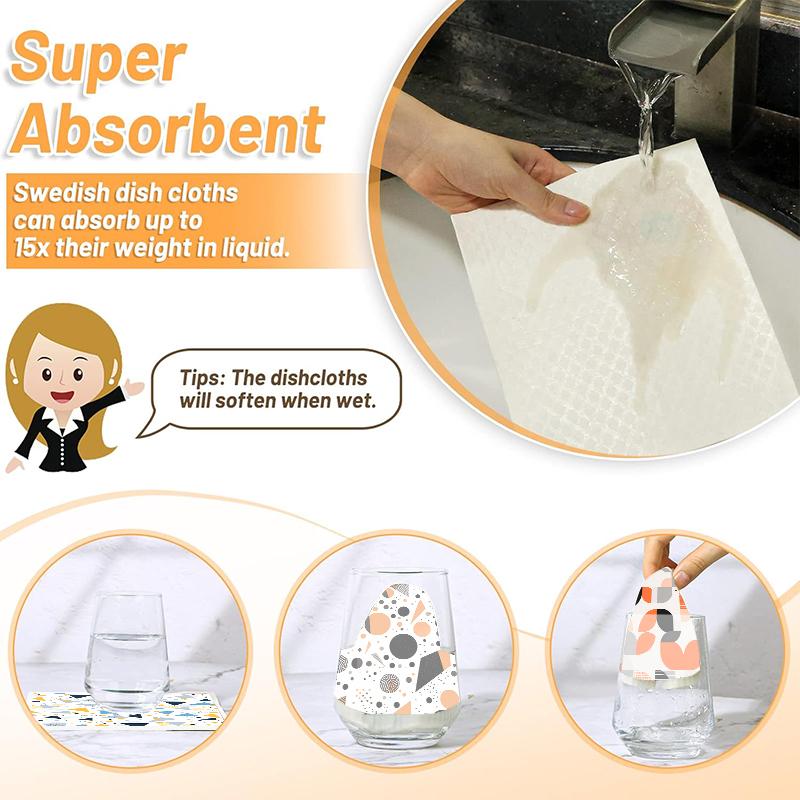 6 шт. Шведские салфетки для мытья посуды Экологичные кухонные тряпки Впитывающие кухонные полотенца Многоразовые Моющиеся Чистящие салфетки