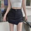 Women's High Waist Black A-Line Mini Skirt - Slim Fit, Irregular Hem, Casual Springwear - Small Size