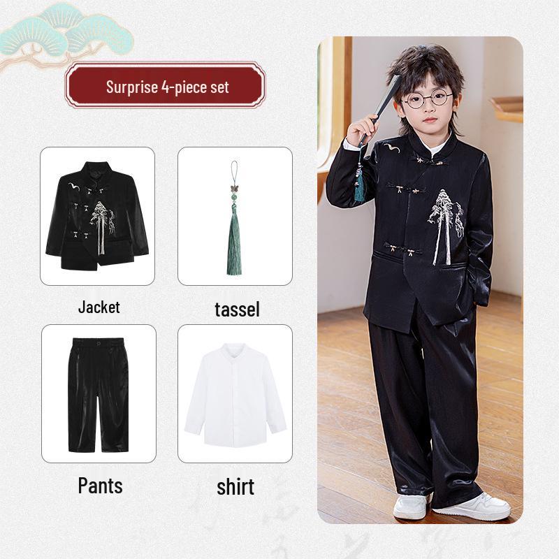 Осенний детский ханьфу костюм тан: Вышитый комплект в национальном стиле со стойкой для выступлений