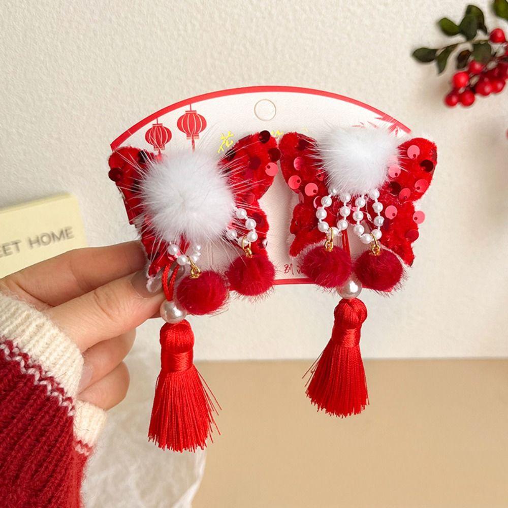 2 шт. новогодний головной убор детский бант шпилька для волос китайский стиль парик коса шпилька ханьфу боковой зажим для девочек