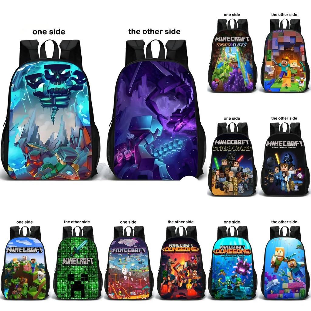 Pattern Minecraft Double Sided Schoolbag Backpack Breathable Bag Gift Fashion