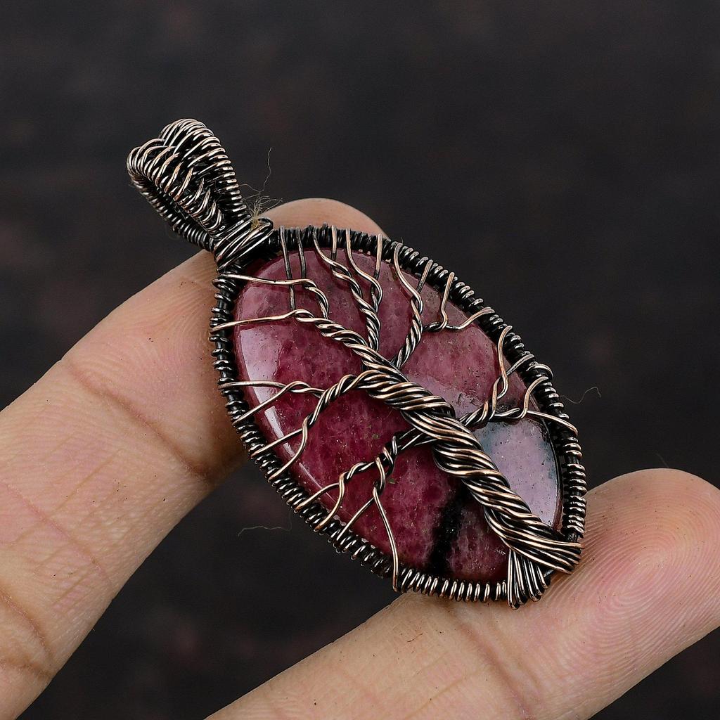 Древо Жизни Подвеска из Родонита Подвеска из Драгоценного Камня Медная Проволока Обернутая Подвеска Ювелирные Изделия Из Родонита Подвеска Ручной Работы Подарок Для Женщин Медные Ювелирные Изделия