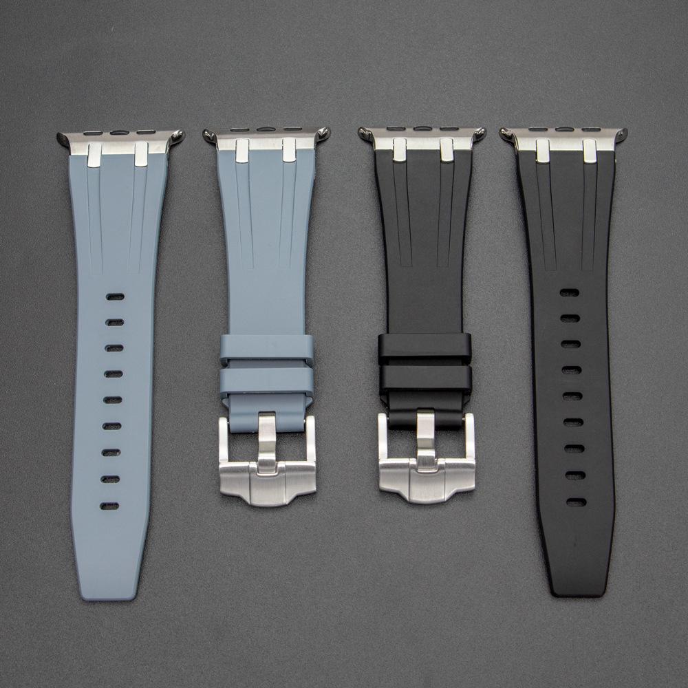 Совместимо с Apple iWatch Series Ultra 9/8: Пряжка из нержавеющей стали Ремешок из жидкого силикона