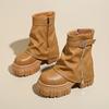 Платформа Высокий каблук Женские ботильоны Брендовая обувь Дизайнерские плиссированные новые молнии Панк Готические сапоги Женские туфли 2025 года Трендовые туфли-лодочки Mujer Botas