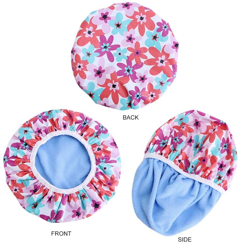 Double-layer Flower Print Shower Cap Nightcap Hair Care Caps Elasticity Headwrap