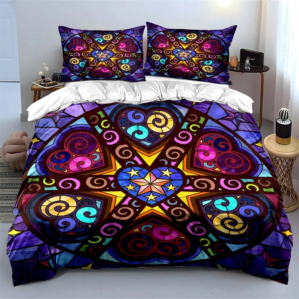 "Stained Glass Heart Decor Set" Soft Comfortable Duvet Cover Bedding Set Included 1*Duvet Cover & 2*Pillowcases gift
