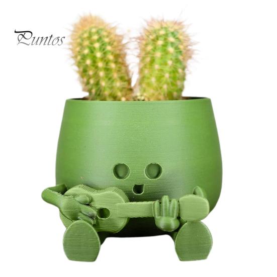 Счастливое лицо, горшок для цветов из смолы, гитара, приятель, сидящая мультяшная фигурка, суккулентный горшок для рабочего стола, кактусы, комнатные растения