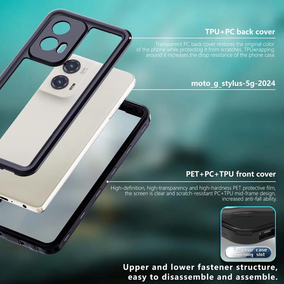 For Motorola Moto G Stylus 5G 2024 Waterproof Phone Cases Cover Transparent Swimming Shockproof Bumper Full Coverage with Button